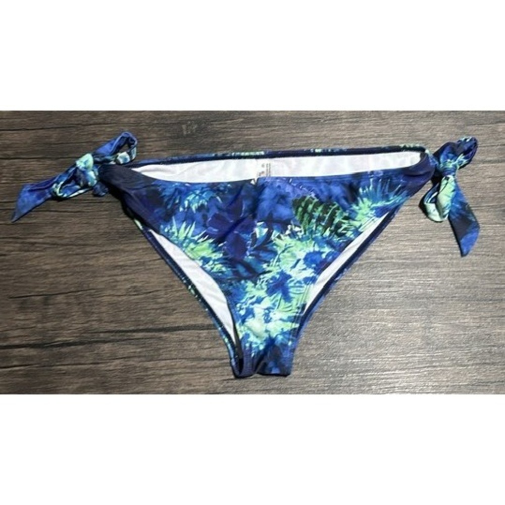 Blue Green Tropical Floral Side Tie Bikini Bottom Swimwear Women Medium-Large